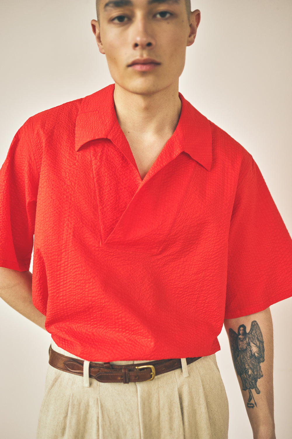 Lapped Collar Shirt - Tomato – Devlyn van Loon
