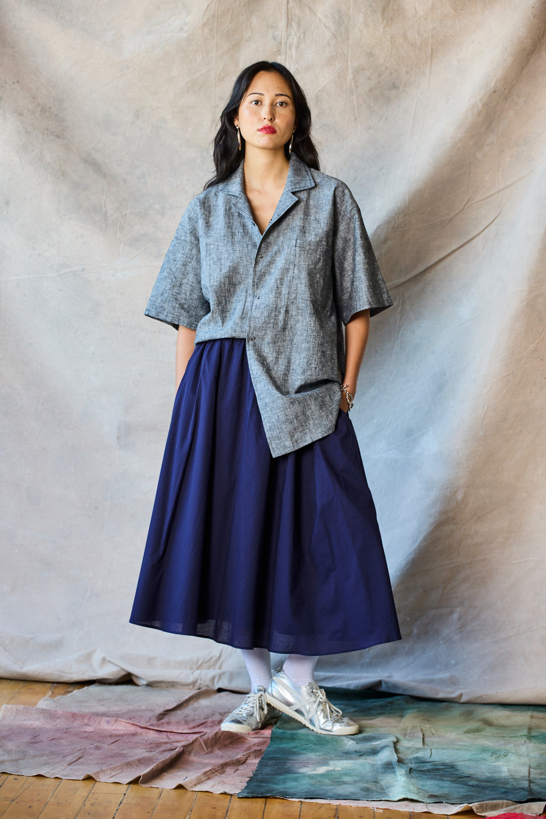 Gathered Skirt - Navy Voile