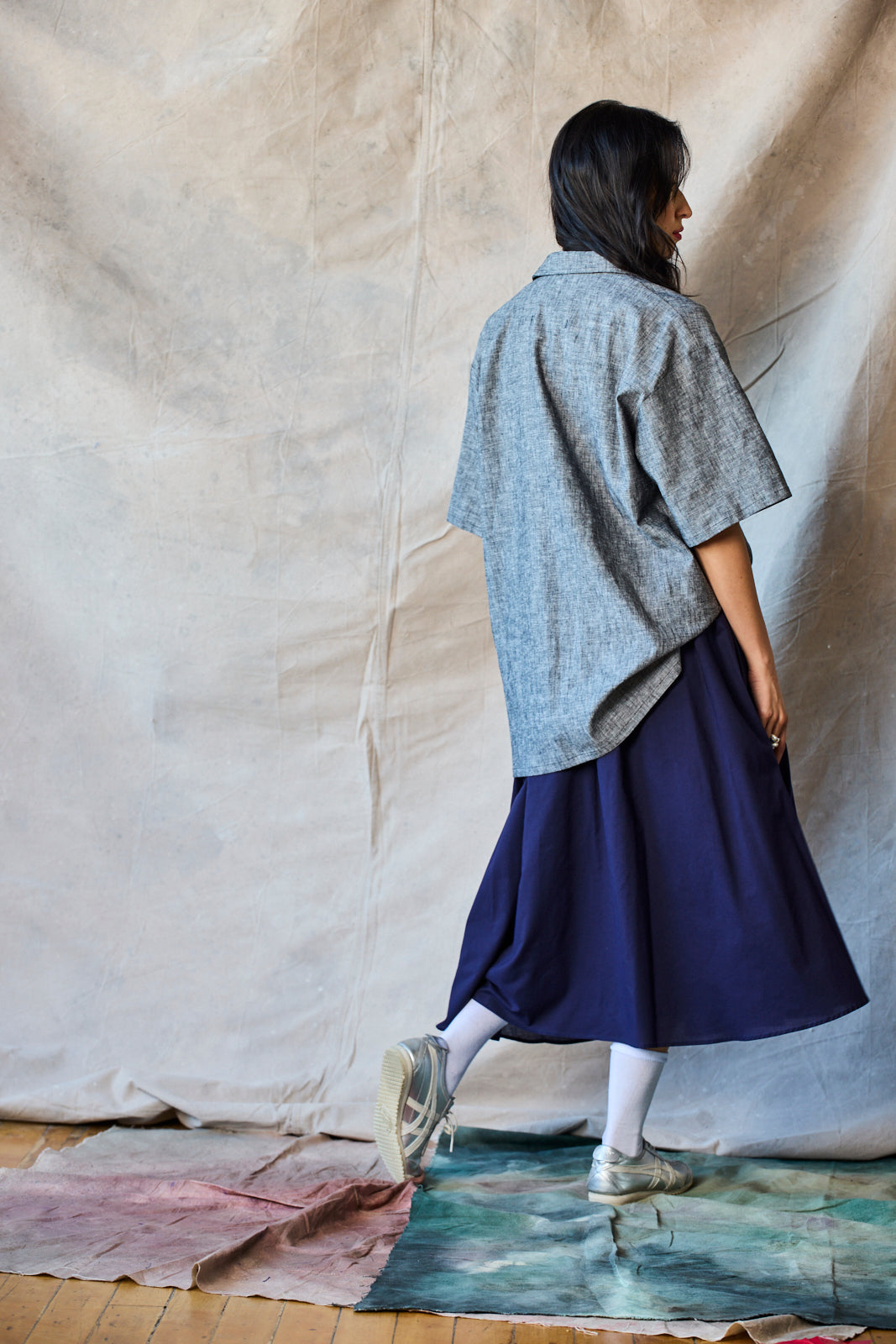 Gathered Skirt - Navy Voile