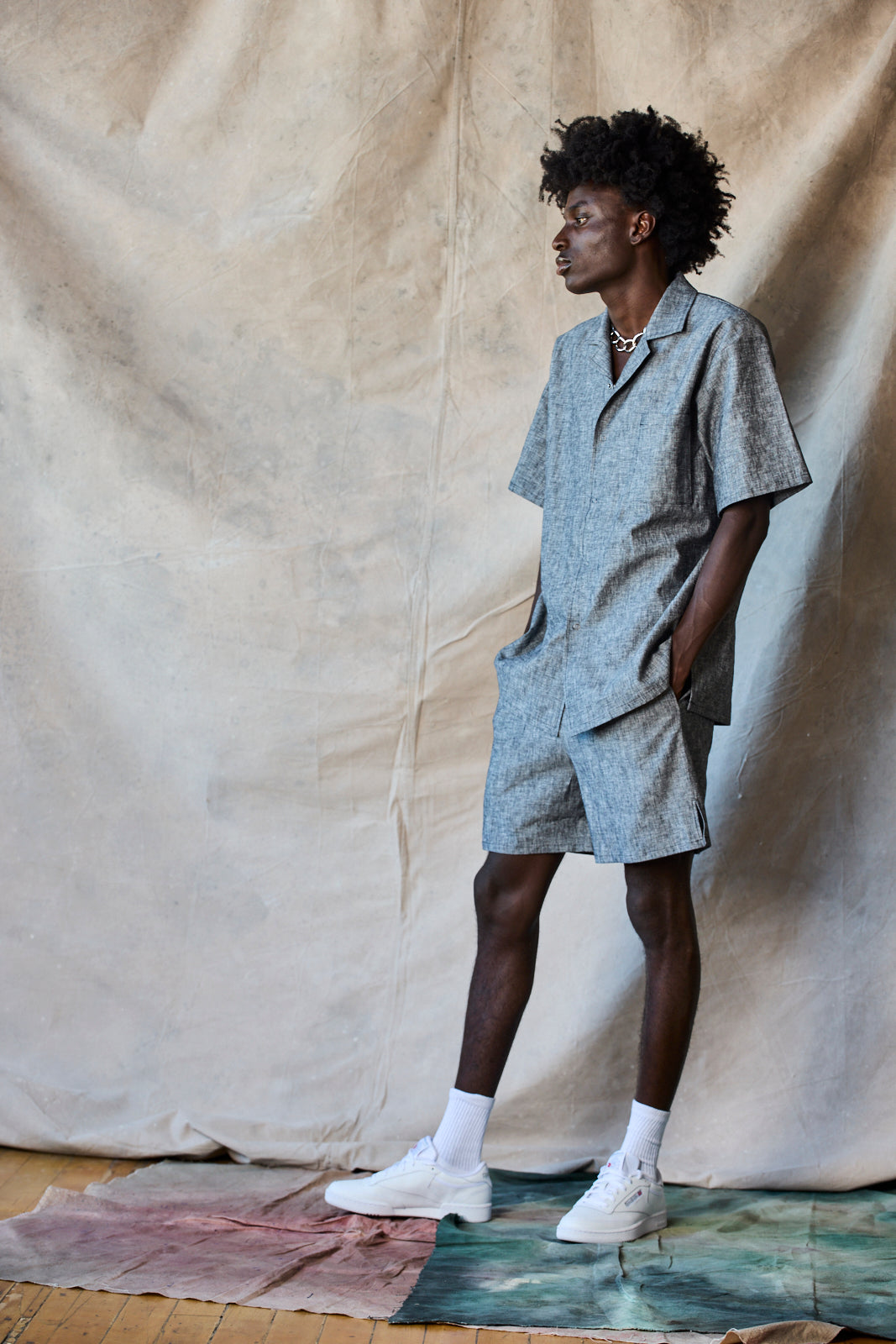 Chemise slim à col camp - Static