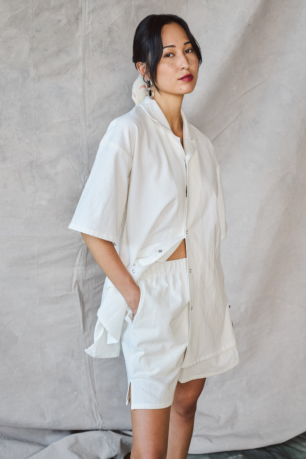 Chemise slim à col camp - Marine