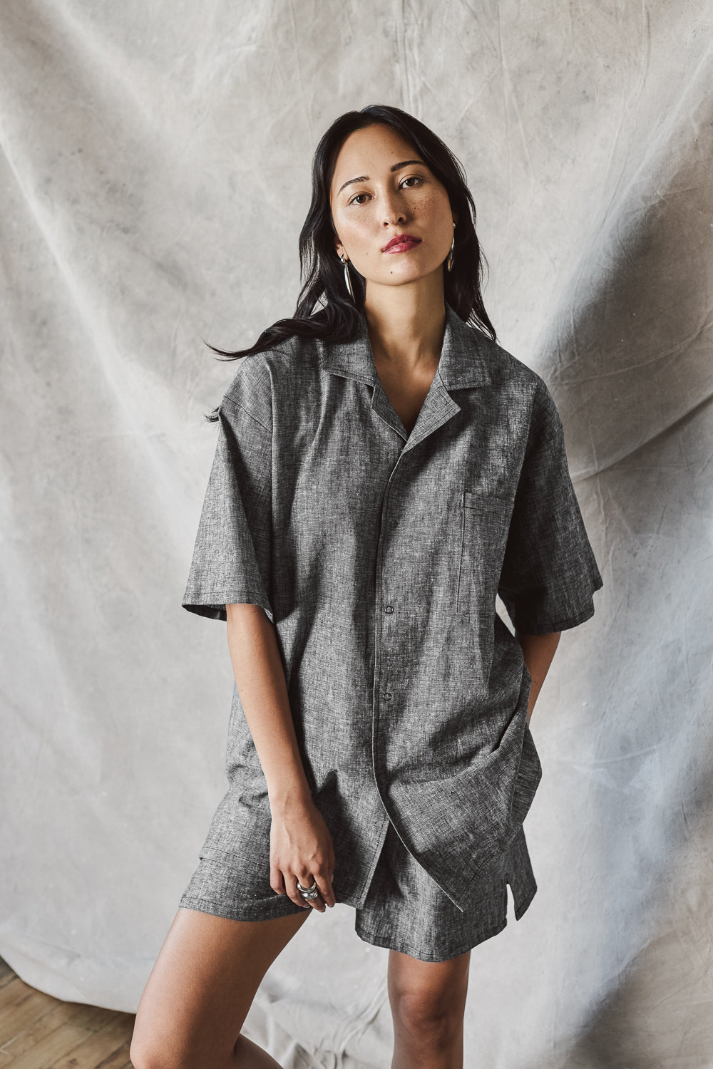 Chemise slim à col camp - Static