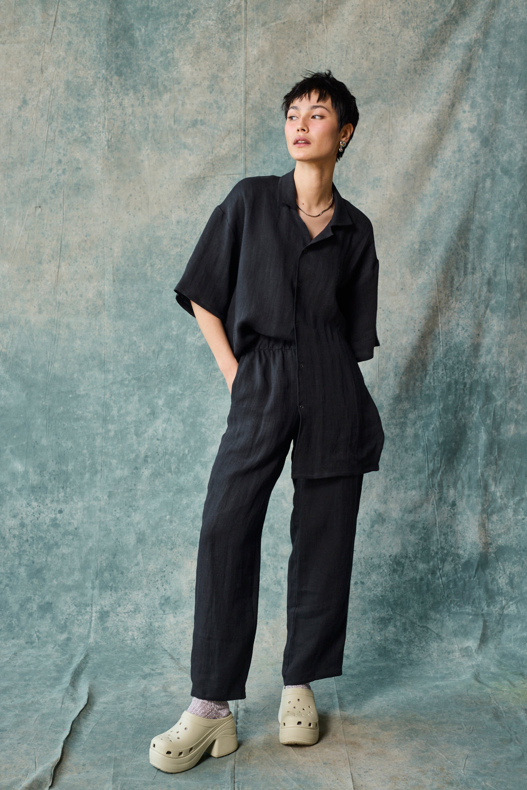 Column Pant - Black Linen
