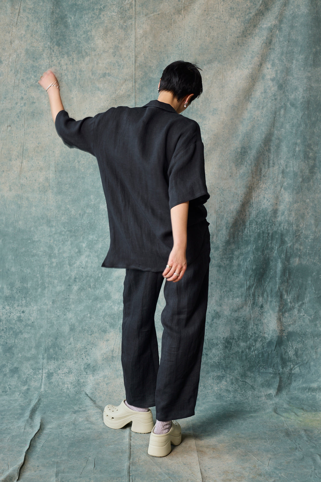 Column Pant - Black Linen