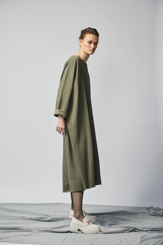 Pullover Sweatshirt Dress - Olive