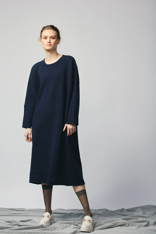Pullover Sweatshirt Dress - Navy Wool