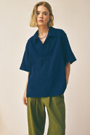 Lapped Collar Shirt - Navy Oxford