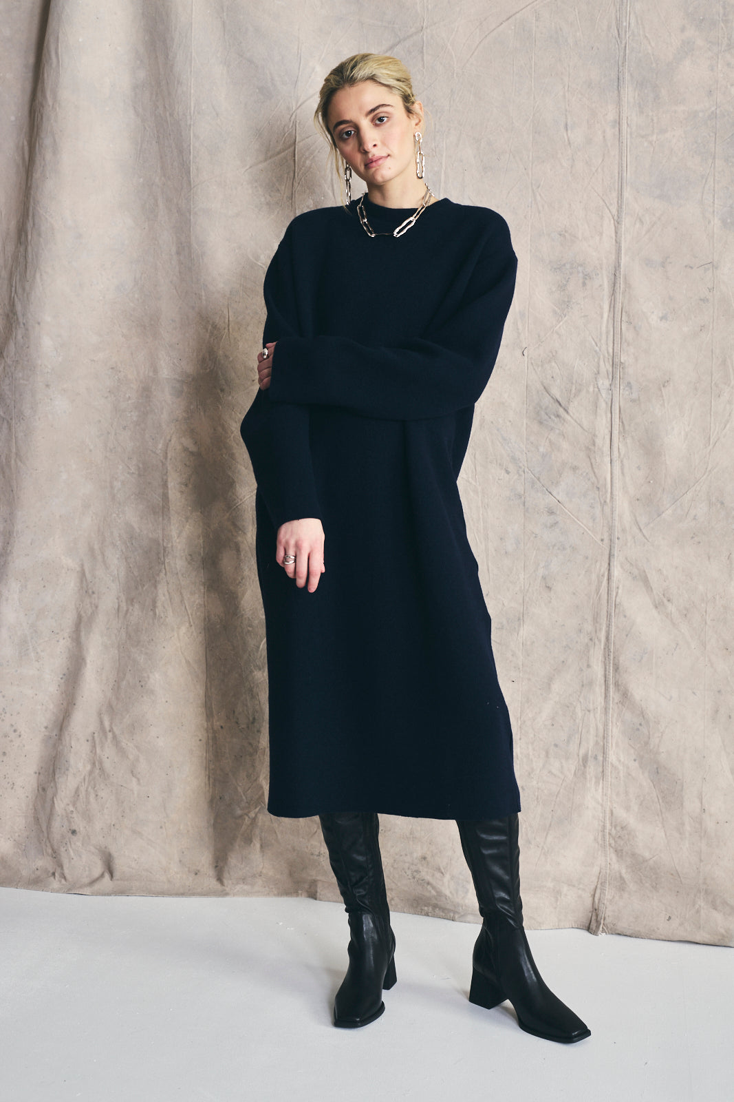 Sweater Dress - Navy Italian Wool