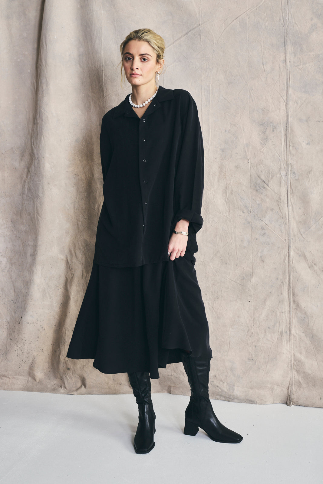 Flared Midi Skirt - Muted Black Preorder