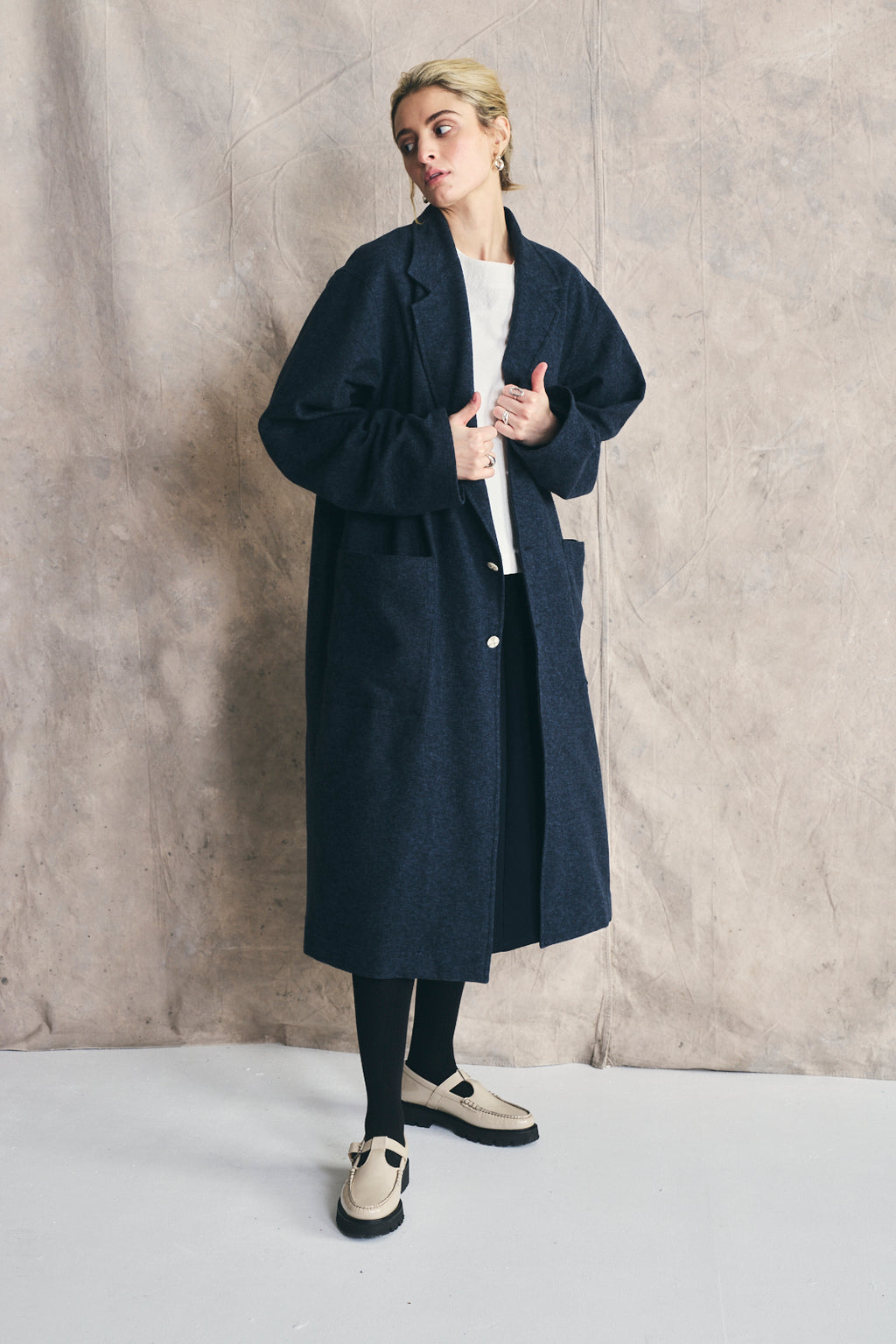 Relaxed Overcoat - Mixed Blue