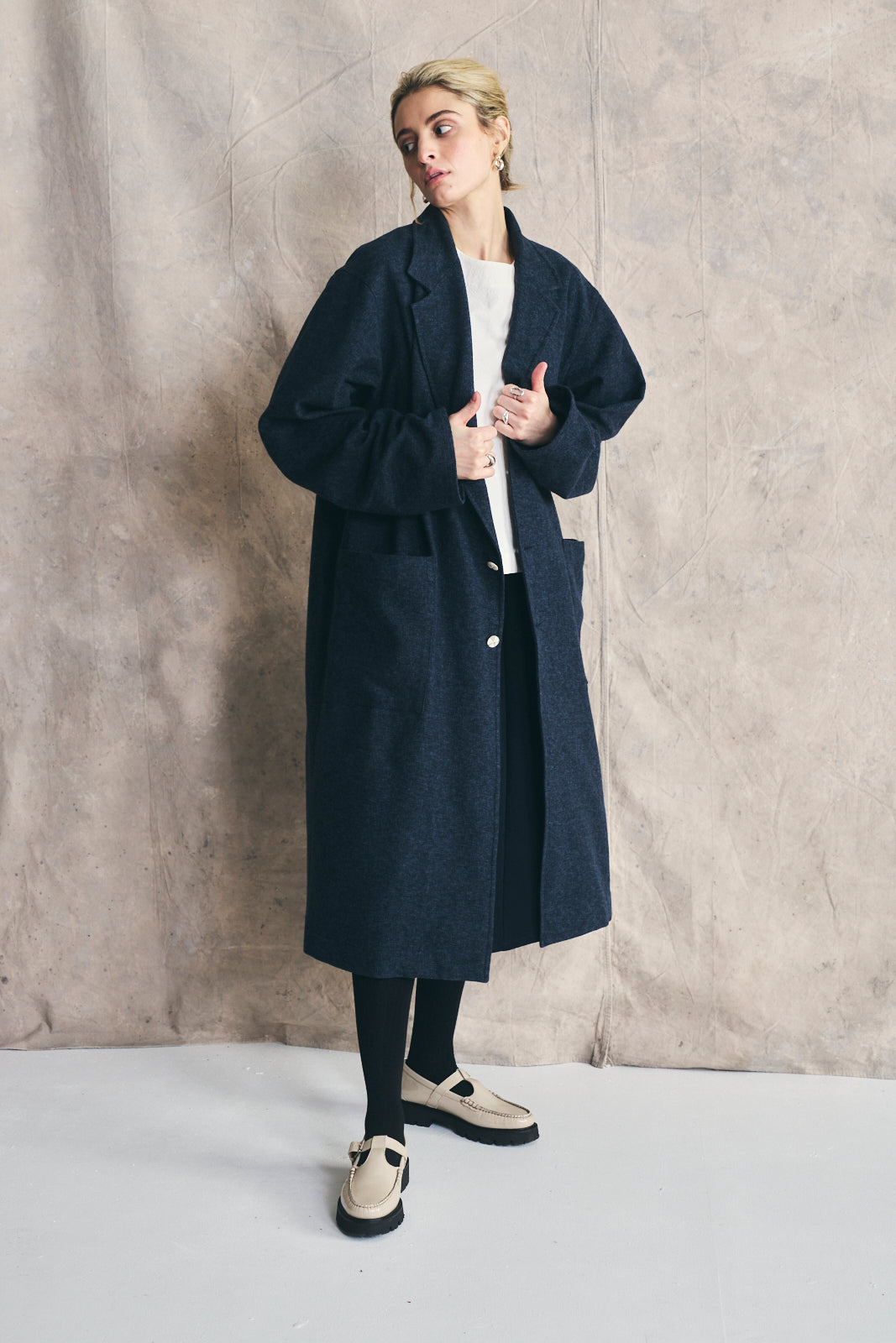 Relaxed Overcoat - Mixed Blue