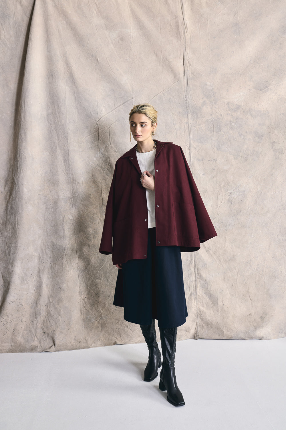 Oversized Shirt Jacket - Deep Cherry