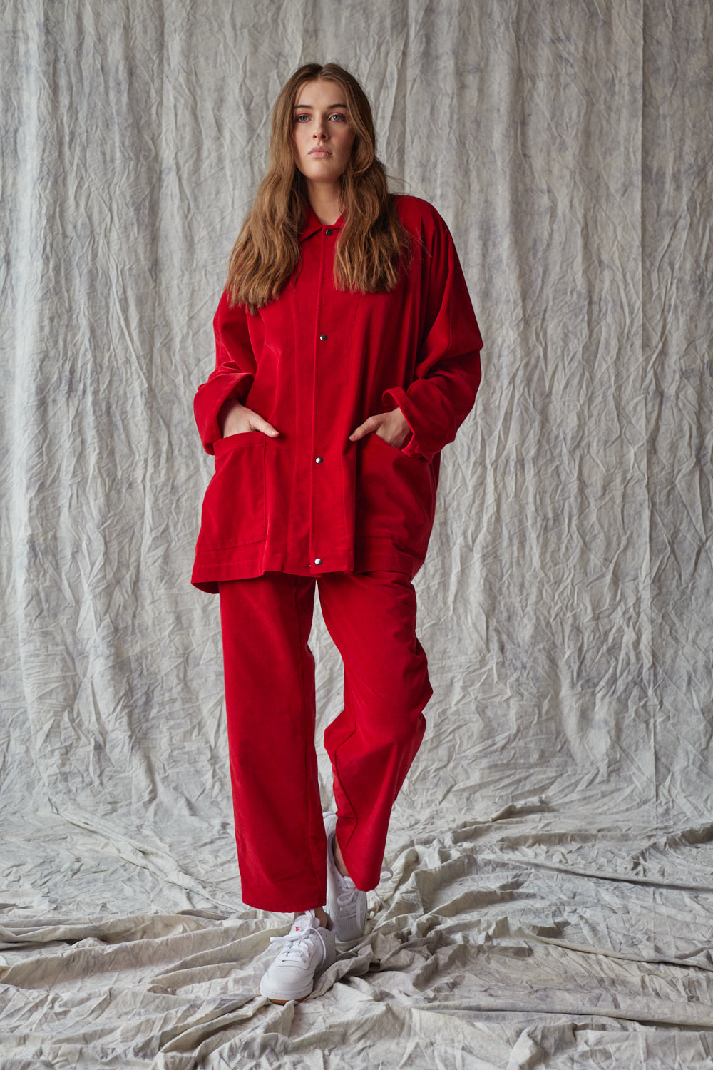 Veste chemise oversize - Velours rouge