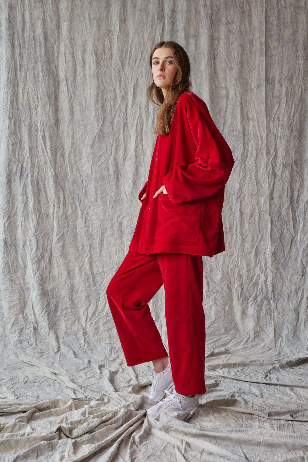 Veste chemise oversize - Velours rouge