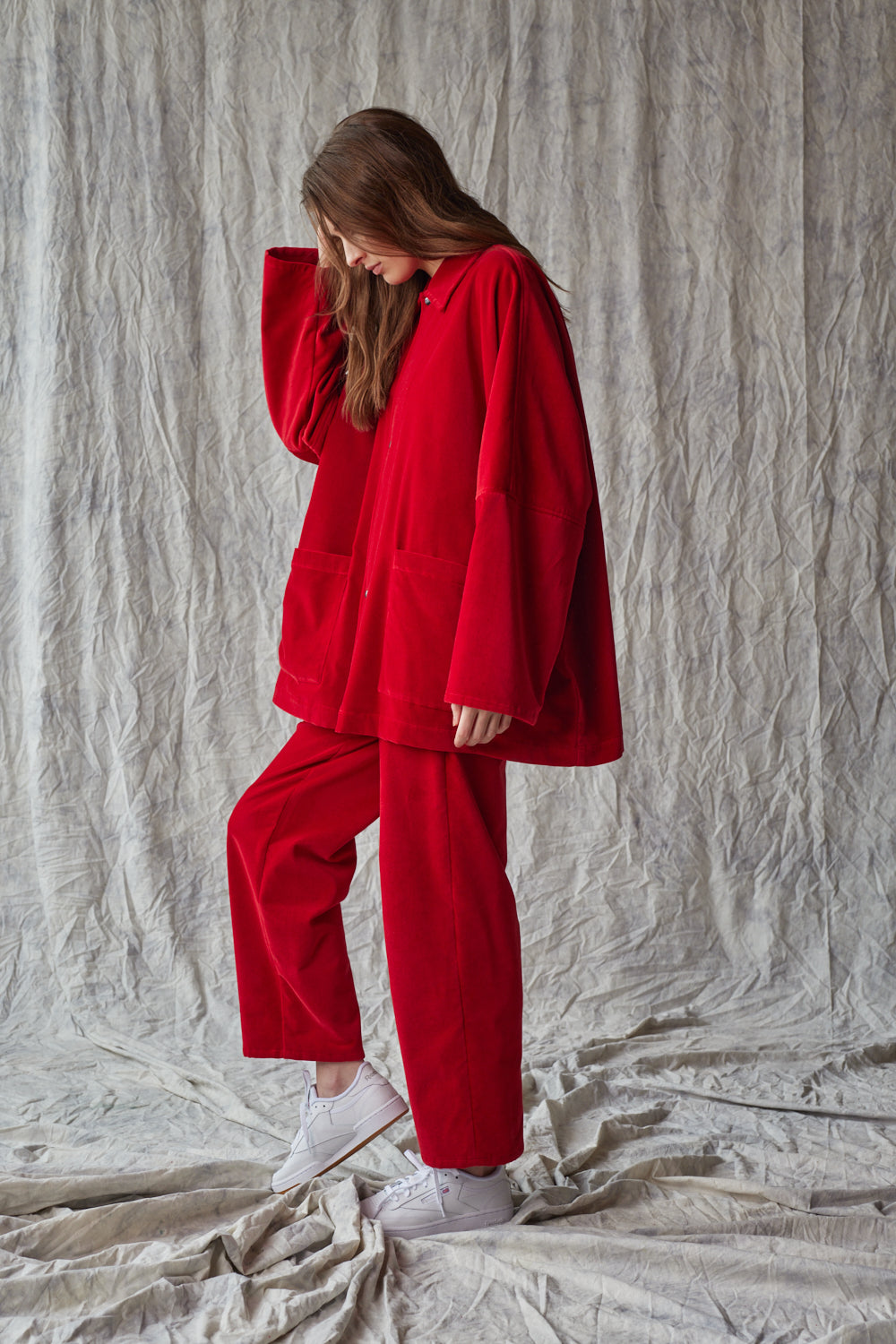 Veste chemise oversize - Velours rouge