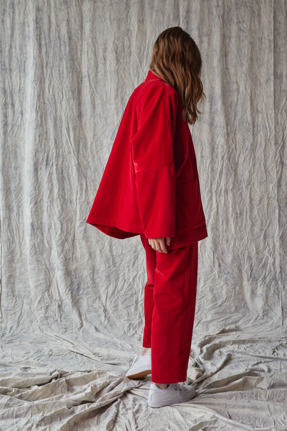 Veste chemise oversize - Velours rouge