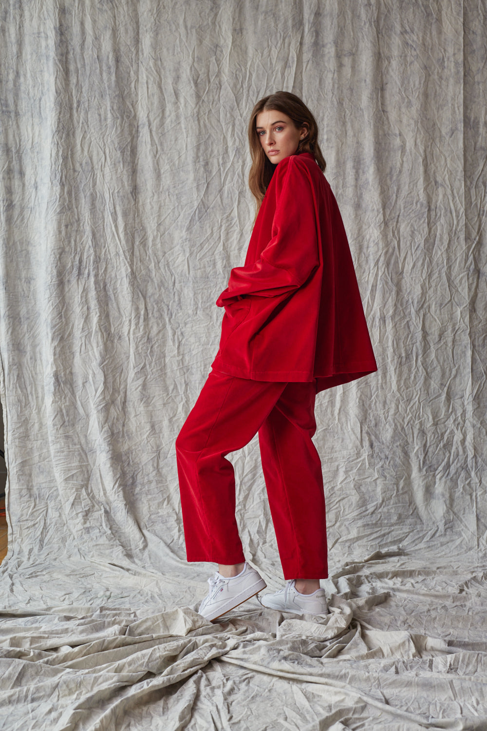 Veste chemise oversize - Velours rouge