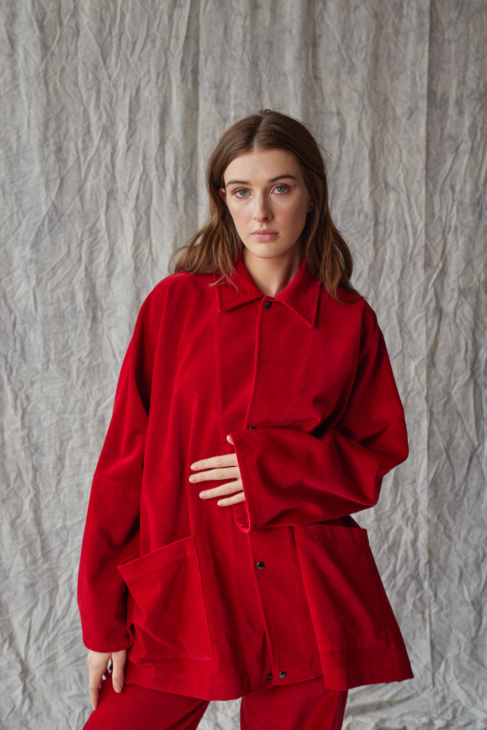 Veste chemise oversize - Velours rouge