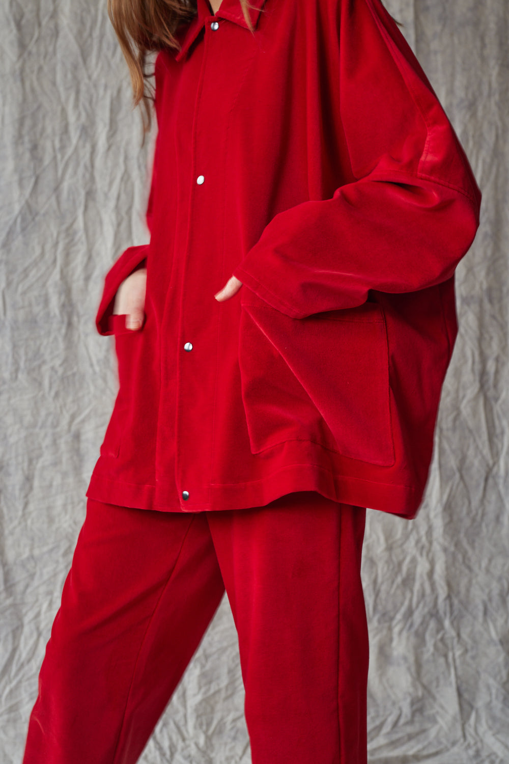 Veste chemise oversize - Velours rouge