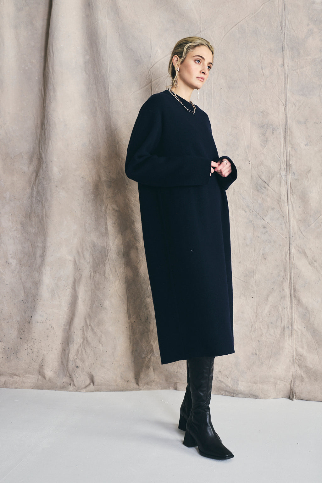 Sweater Dress - Navy Italian Wool