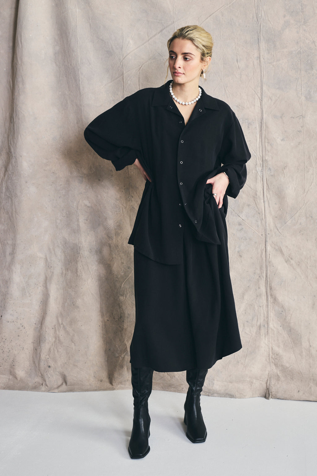 Flared Midi Skirt - Muted Black