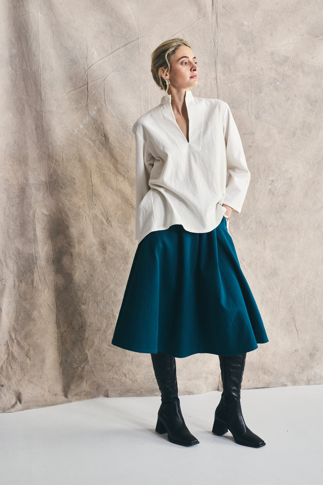 Jupe midi évasée en mélange de coton et de laine Précommande