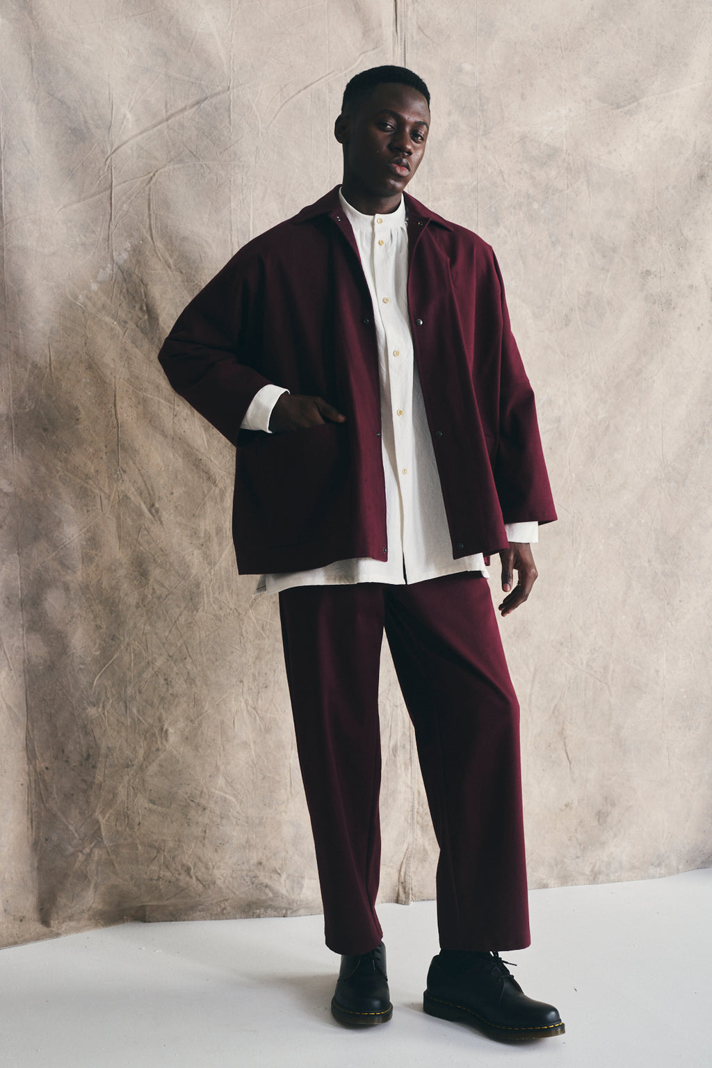 Oversized Shirt Jacket - Deep Cherry