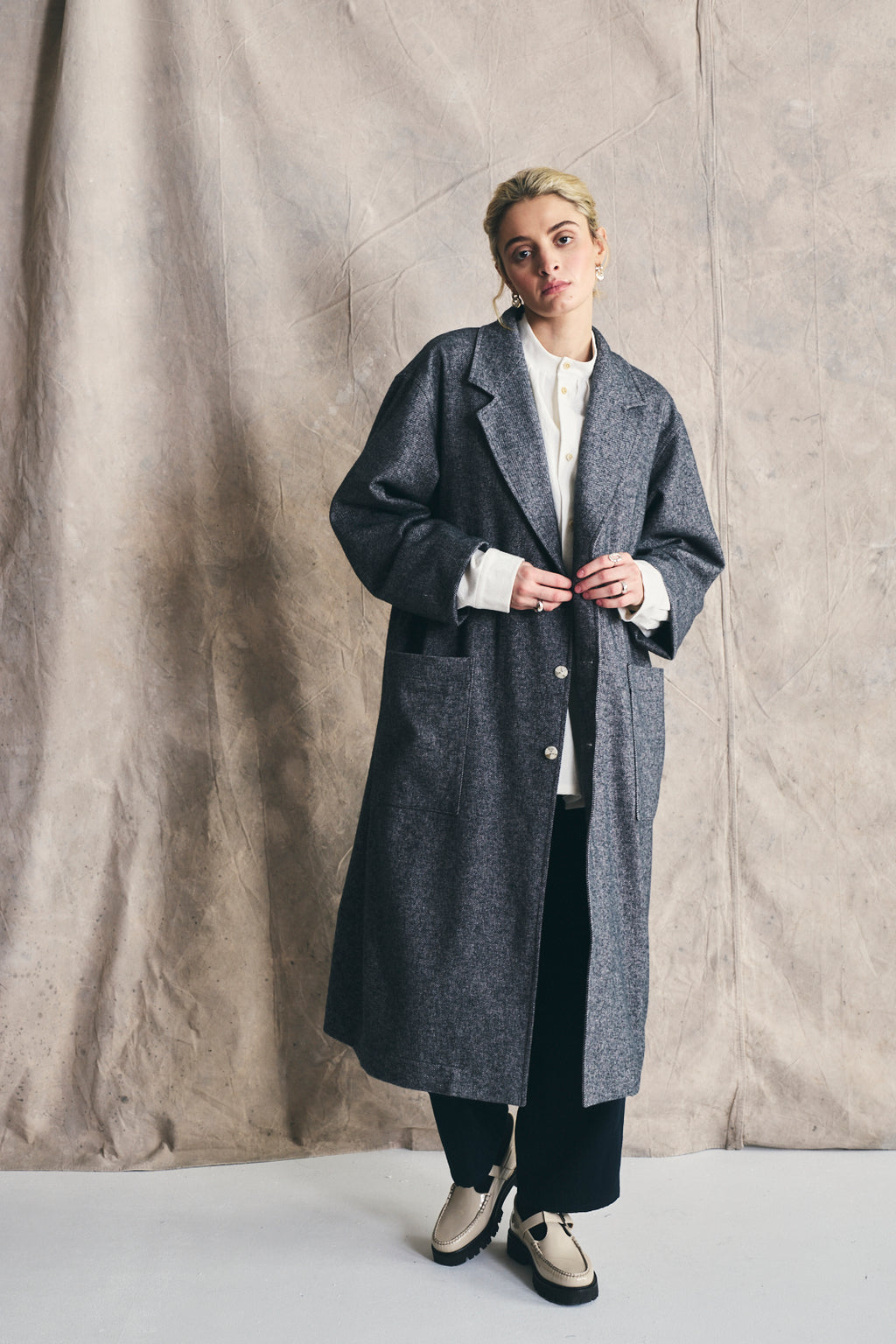 Relaxed Overcoat - Mixed Grey