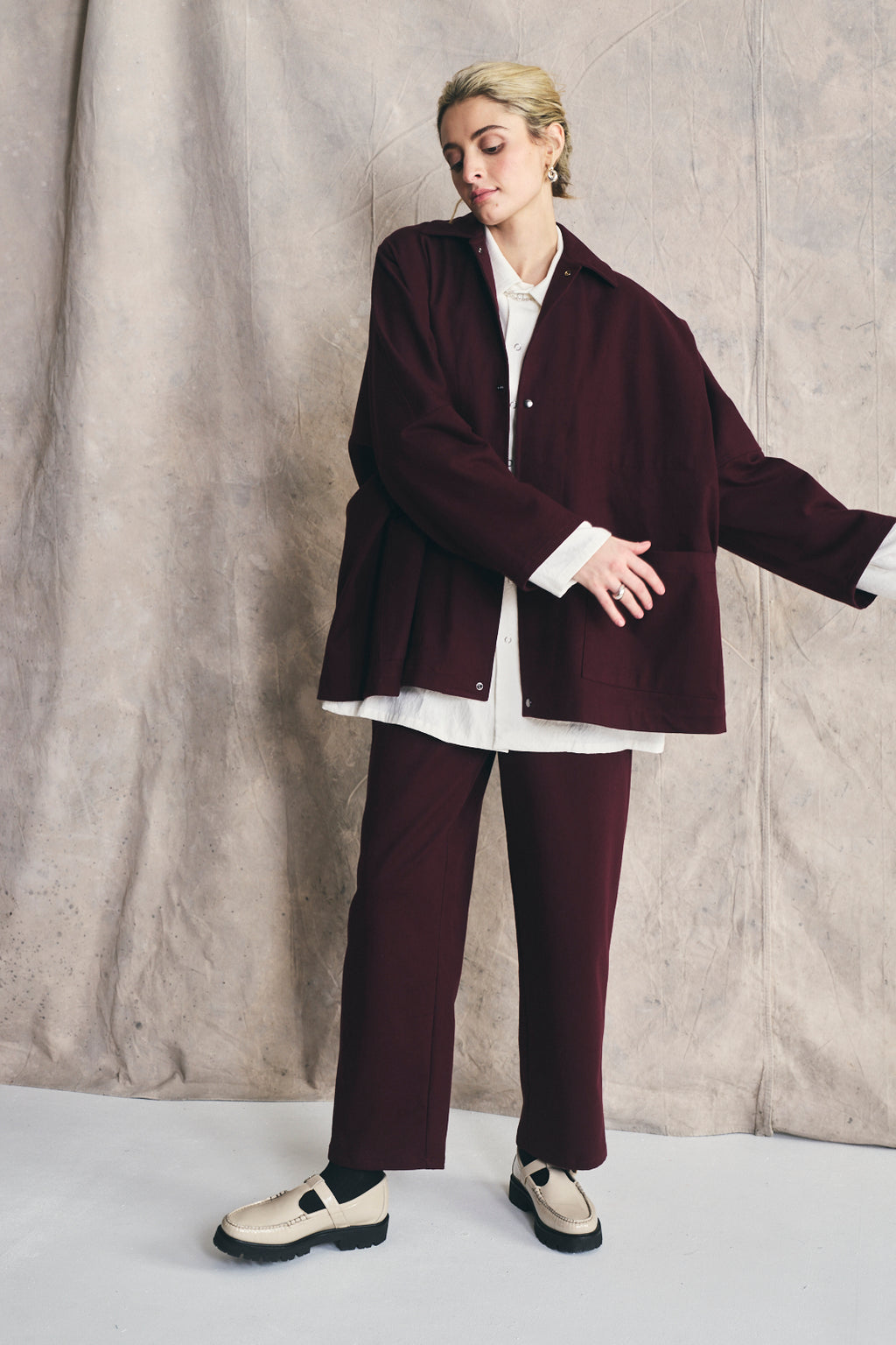 Oversized Shirt Jacket - Deep Cherry