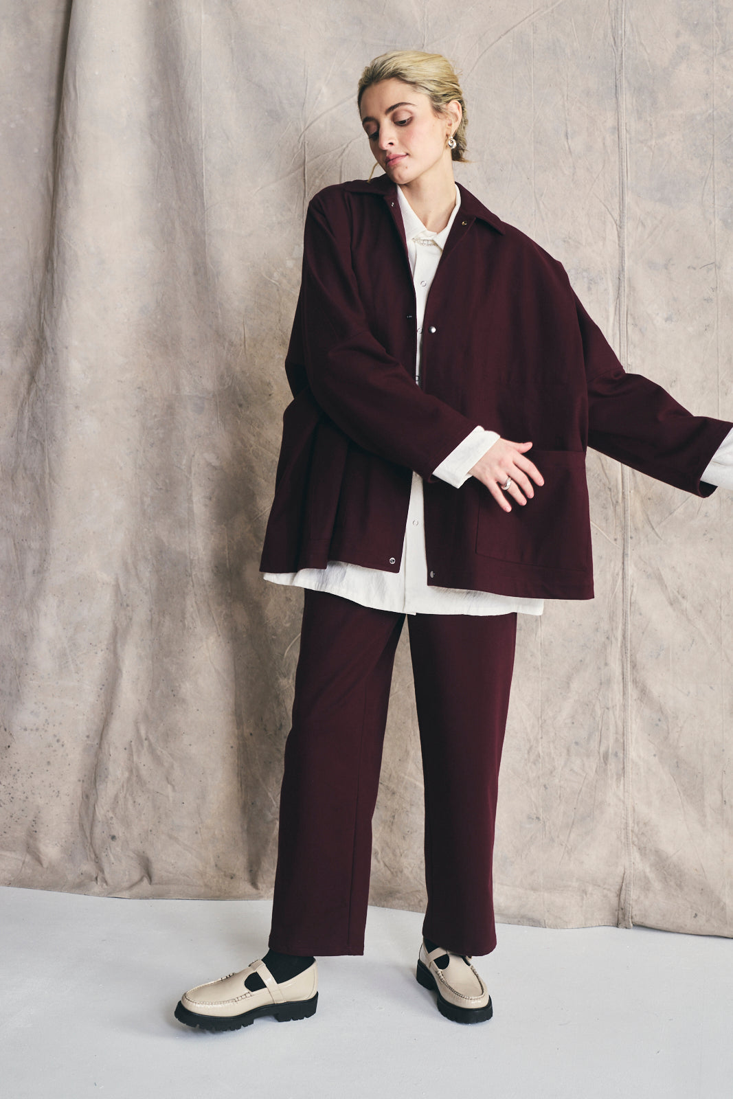 Oversized Shirt Jacket - Deep Cherry