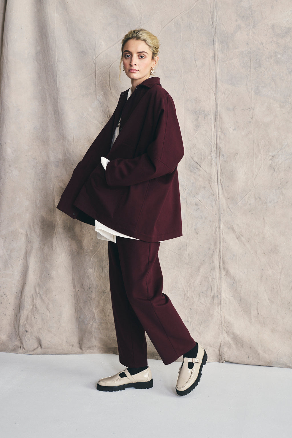 Oversized Shirt Jacket - Deep Cherry