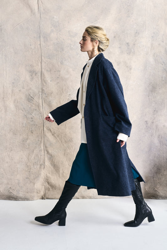 Relaxed Overcoat - Mixed Blue