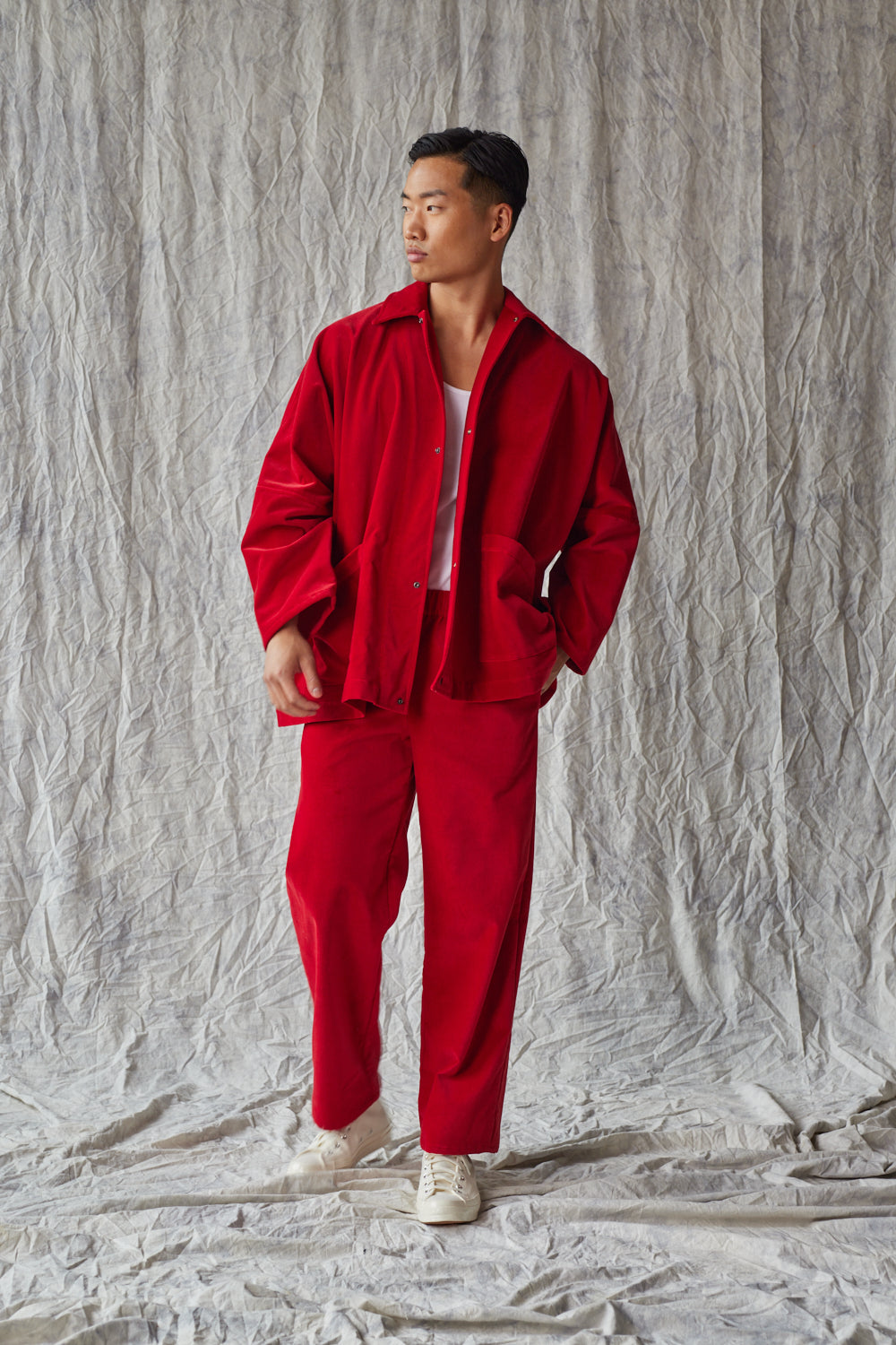 Veste chemise oversize - Velours rouge