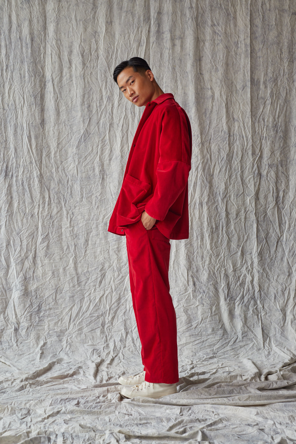 Veste chemise oversize - Velours rouge