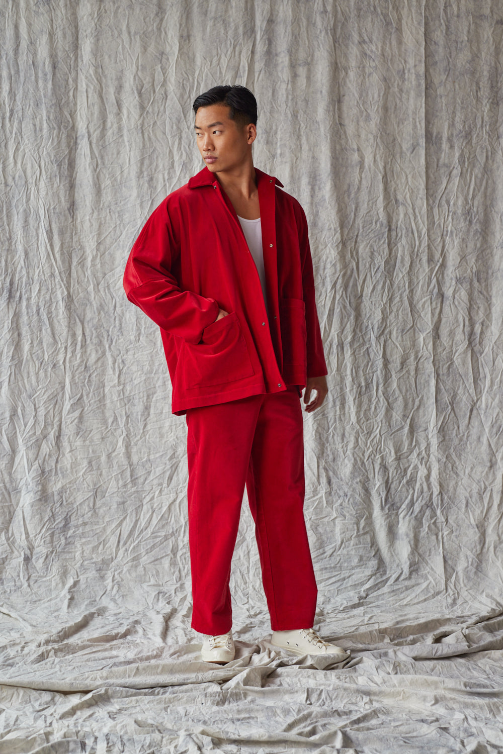 Veste chemise oversize - Velours rouge