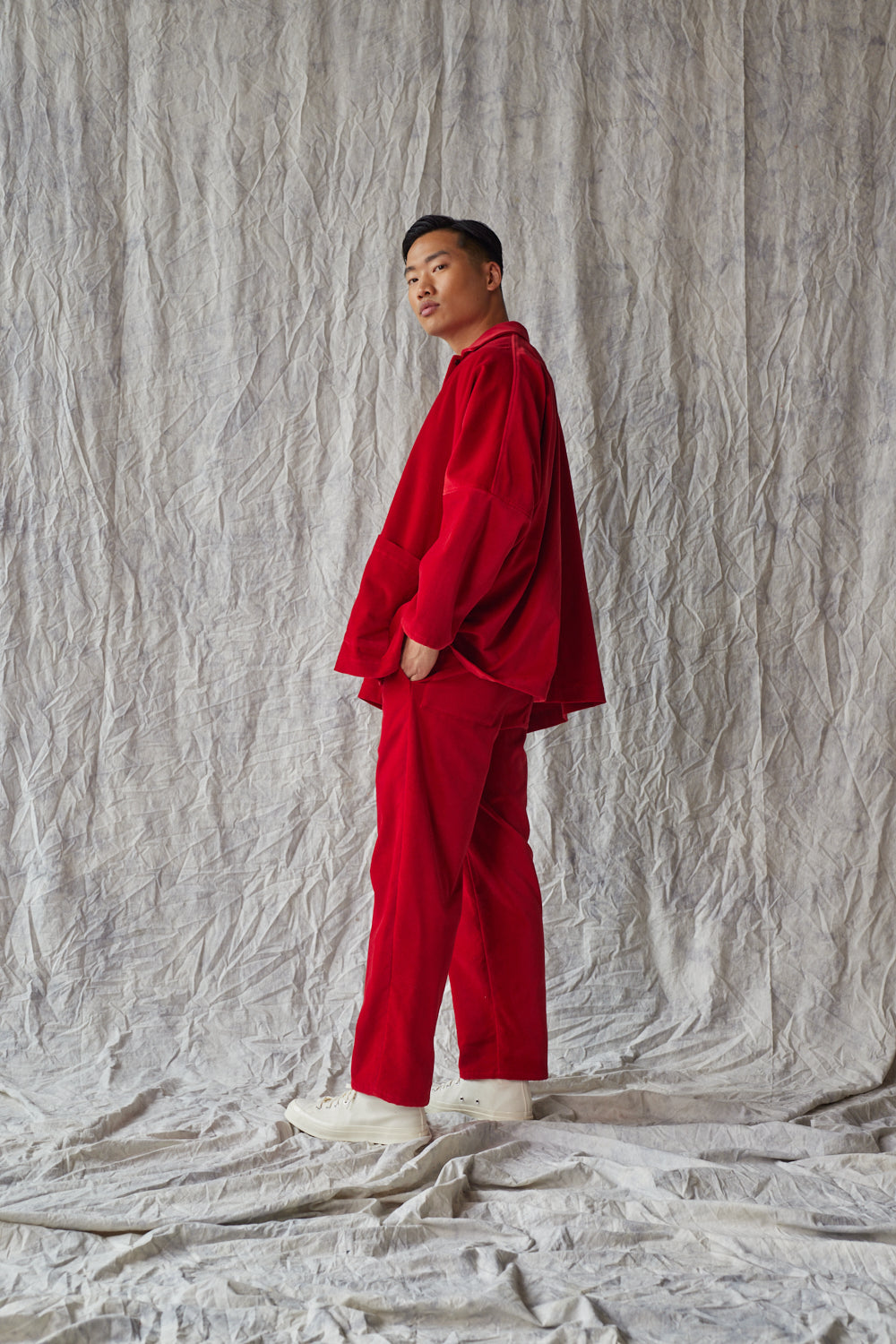 Veste chemise oversize - Velours rouge