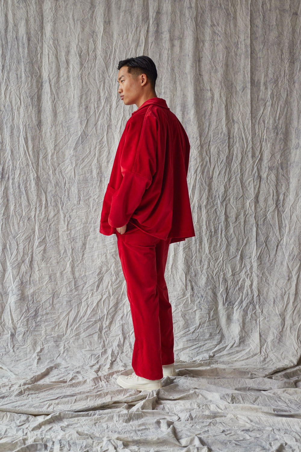 Veste chemise oversize - Velours rouge