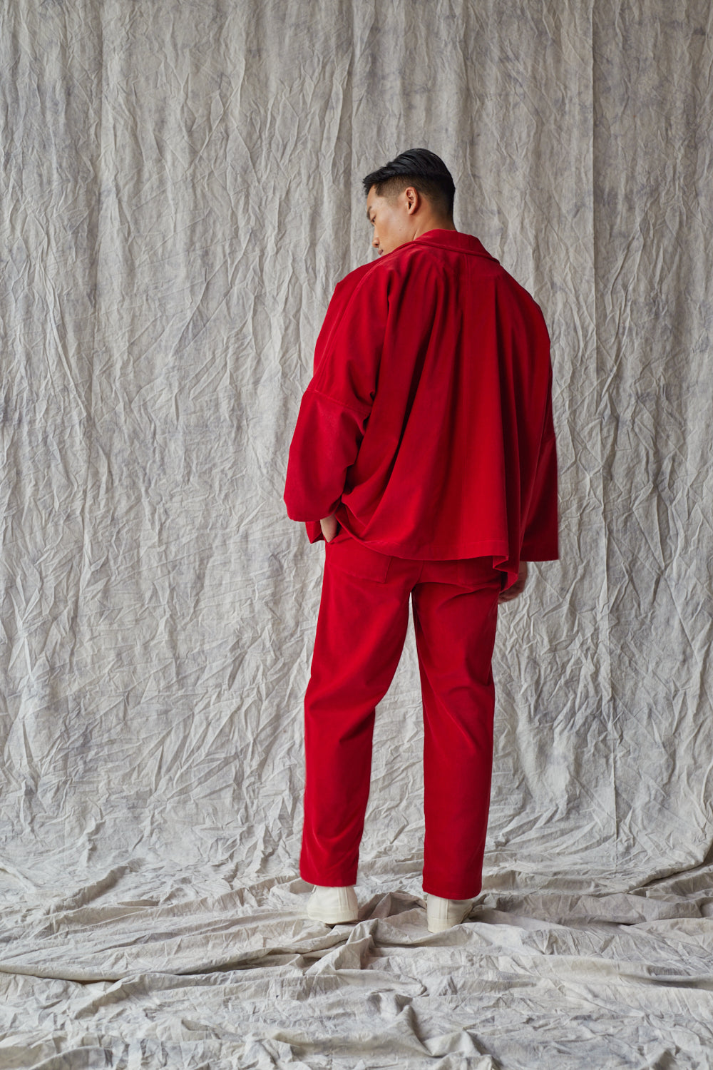 Veste chemise oversize - Velours rouge