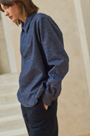 Lapped Collar Long-Sleeve - Indigo Twill