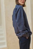 Lapped Collar Long-Sleeve - Indigo Twill