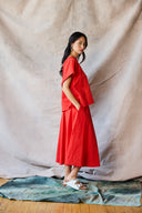 Jupe midi évasée - Tomate