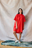 Collared Pullover Dress - Tomato