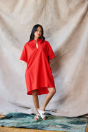 Collared Pullover Dress - Tomato