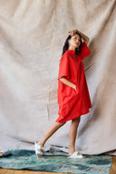 Collared Pullover Dress - Tomato