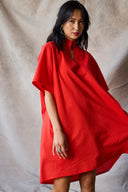 Collared Pullover Dress - Tomato