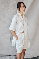 Chemise slim à col camp - Parchemin