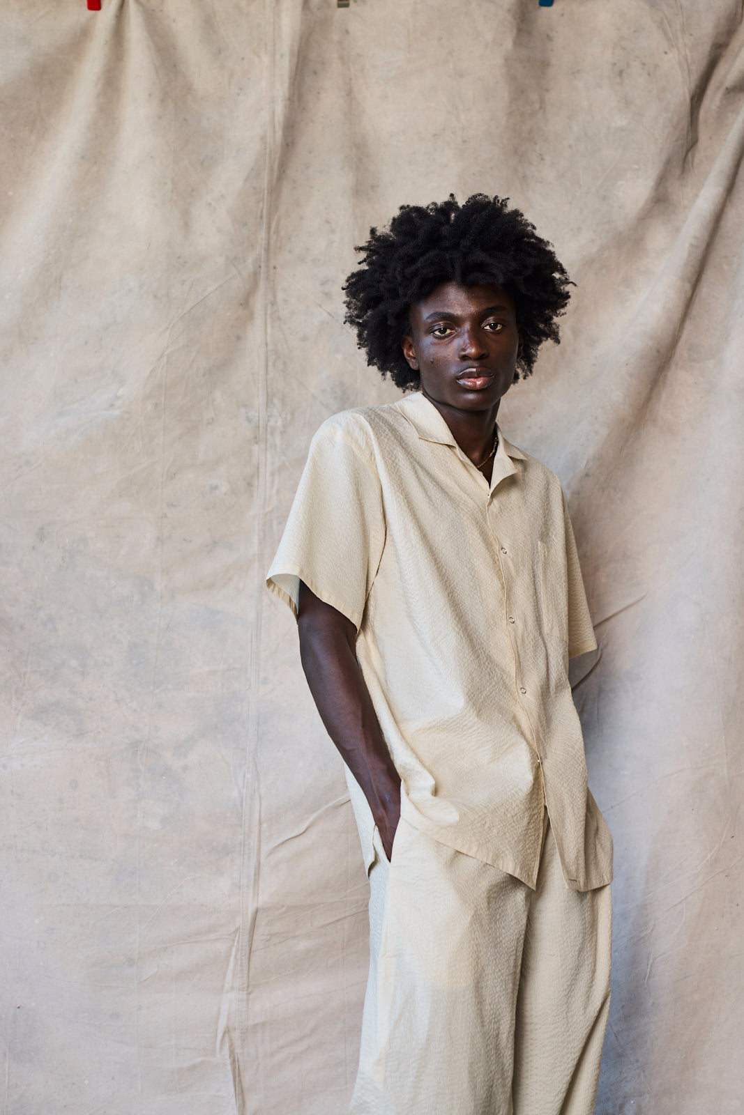 Slim Camp Collar Shirt - Oat