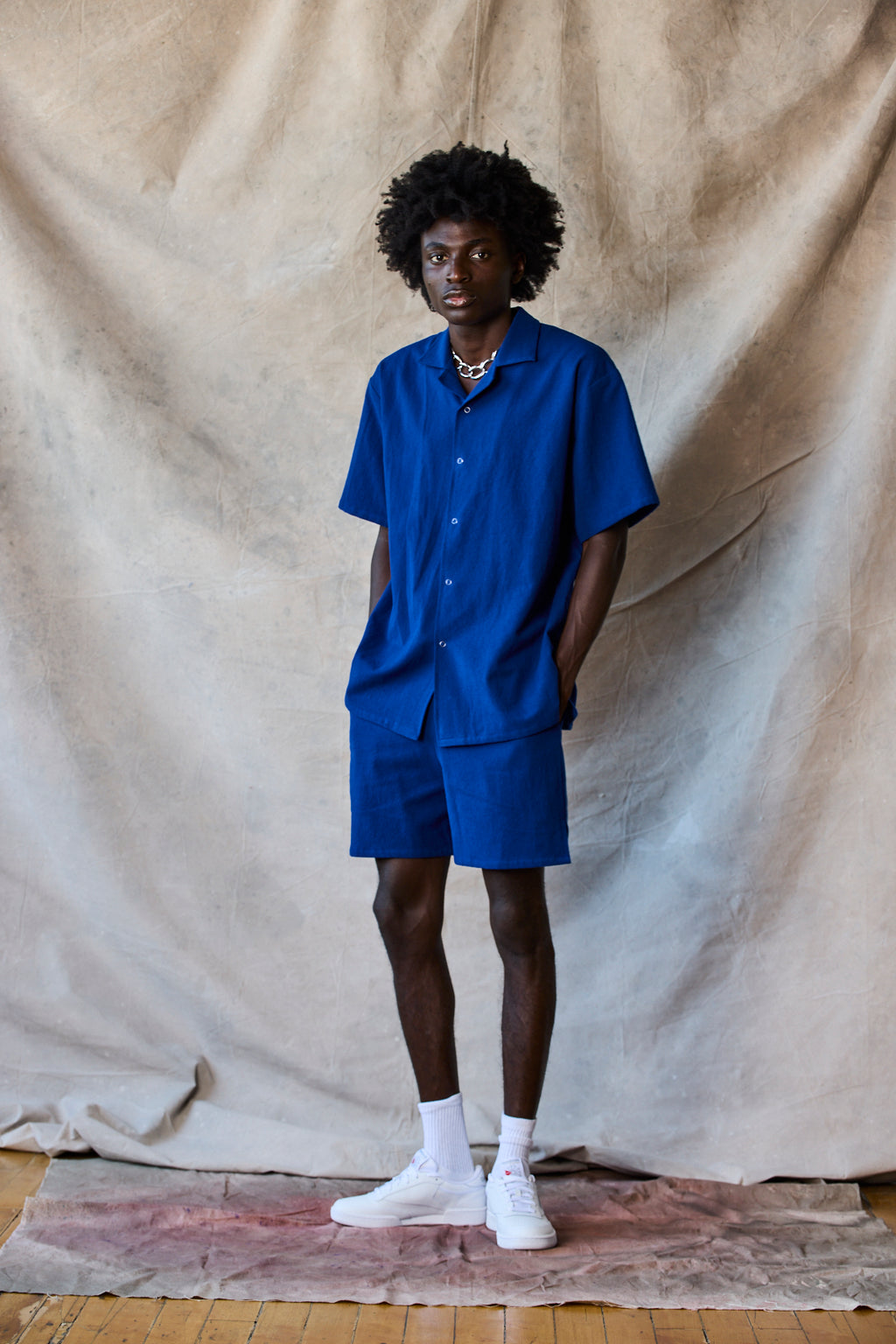 Slim Camp Collar Shirt - Marine