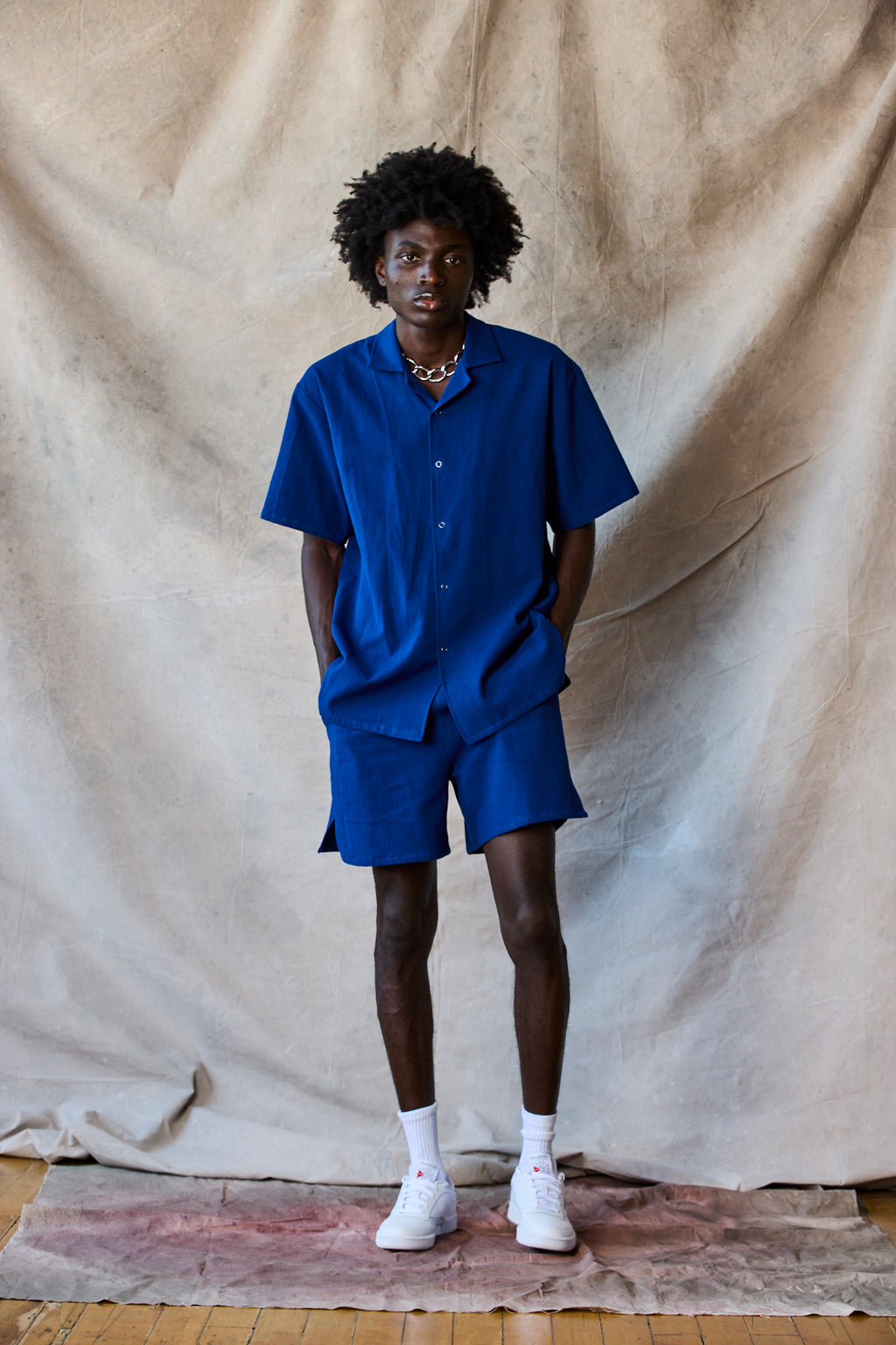 Slim Camp Collar Shirt - Marine