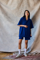 Chemise slim à col camp - Marine